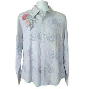 So. Cal USA Brand Blue/White Stripe/Embroidered Mens Button Up Shirt Size XL